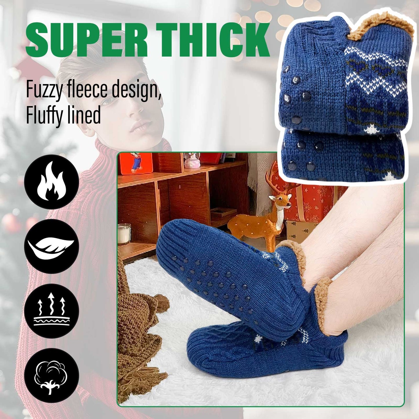 Slipper Socks, PUTUO Fuzzy Socks, Thermal Cozy Warm Fluffy Winter Warm Socks, 1 Pair Plush Socks for Men, Christmas Gifts for Men