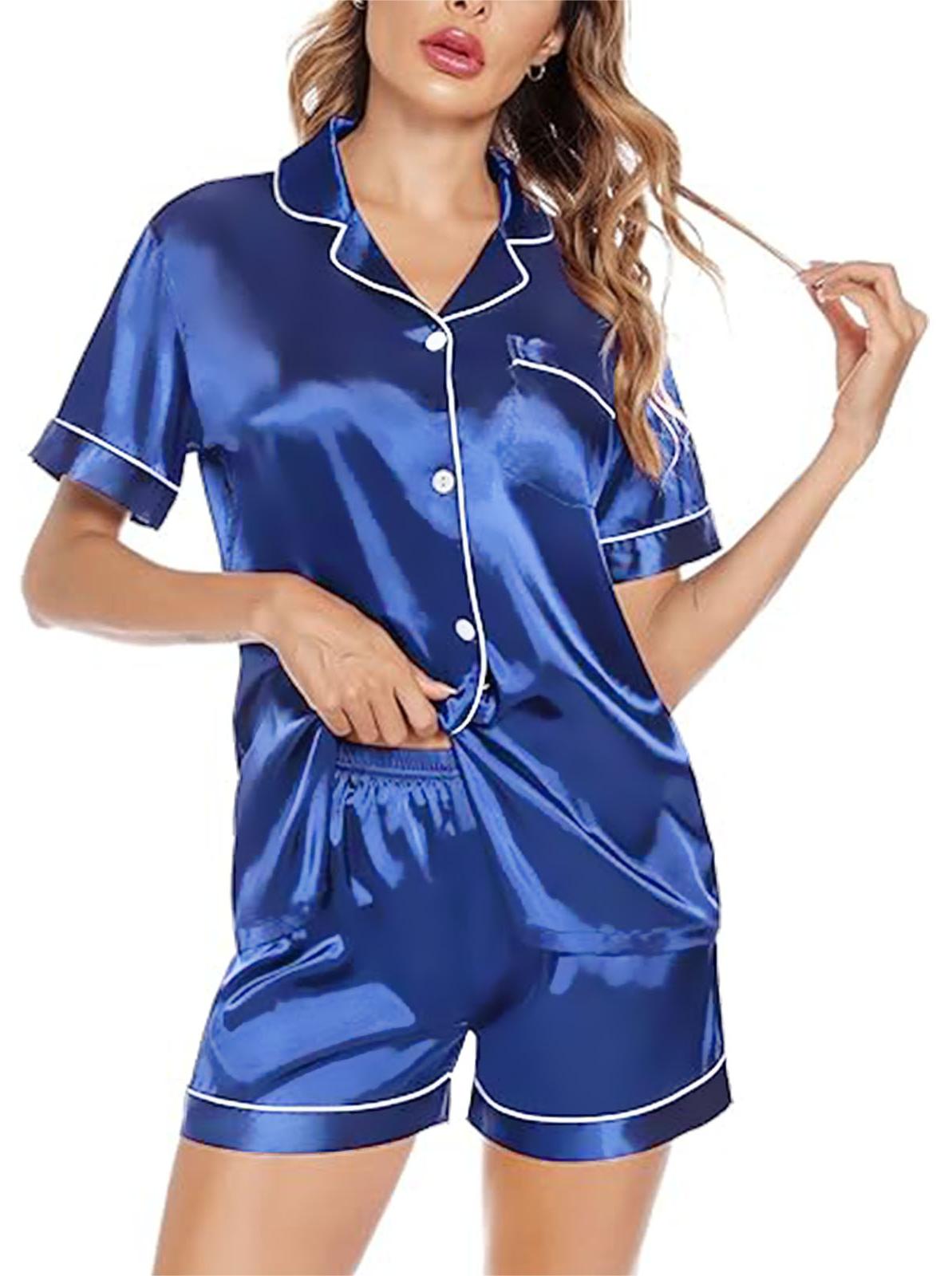 Satin Pajamas for Women, PUTUO Womens Pajama sets, Soft Short Sleeve Button Down Pajama Set Two-Piece Womens Pajamas