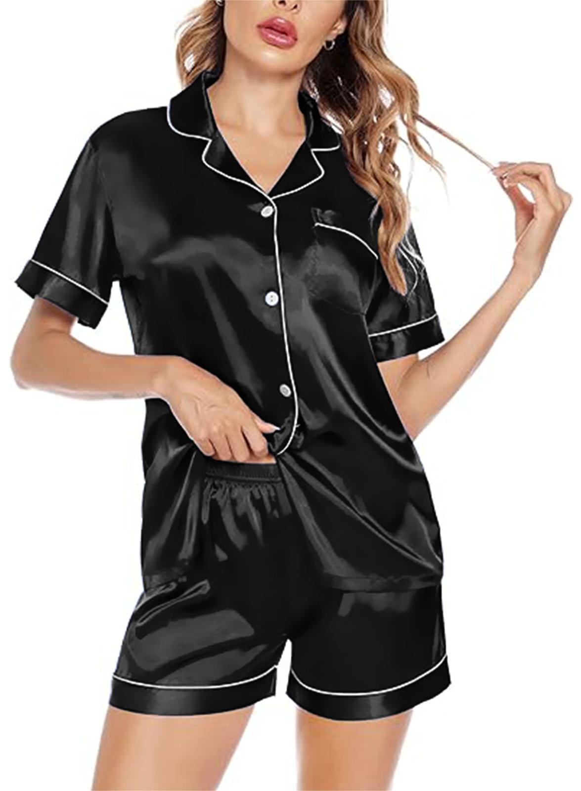 Satin Pajamas for Women, PUTUO Womens Pajama sets, Soft Short Sleeve Button Down Pajama Set Two-Piece Womens Pajamas