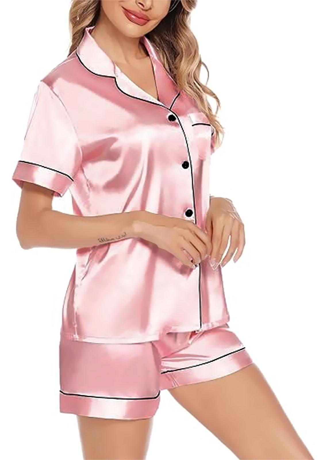 Satin Pajamas for Women, PUTUO Womens Pajama sets, Soft Short Sleeve Button Down Pajama Set Two-Piece Womens Pajamas