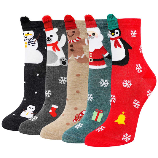 Christmas Socks, PUTUO Women Holidays Novelty Ankle Crew Socks, Cozy Fun Christmas Gifts for Women, 5 Pairs, Size 6-11