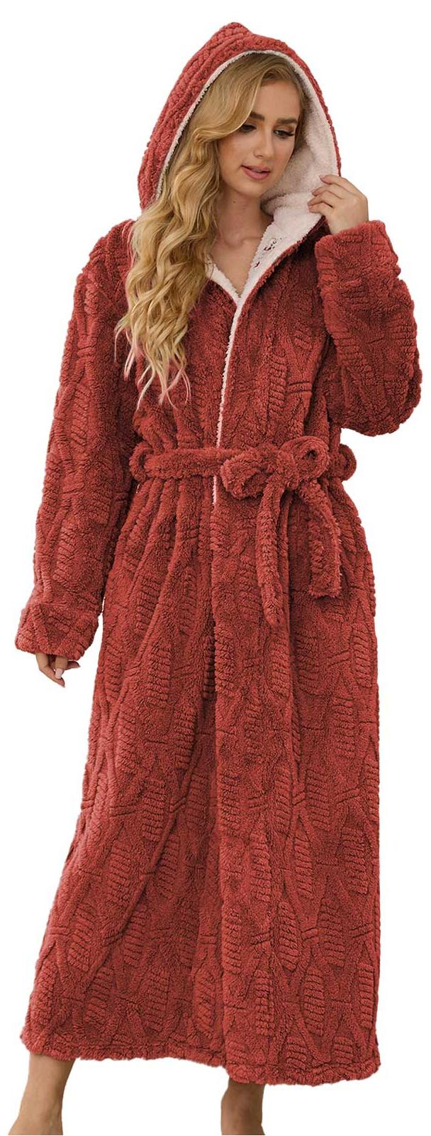 Robes for Women, PUTUO Hooded Womens Robes, Plush Soft Fluffy Long Robe, Comfy Spa Nightgown Housecoat with Side Pocket, Winter Warm Sleepwear Gift for Women