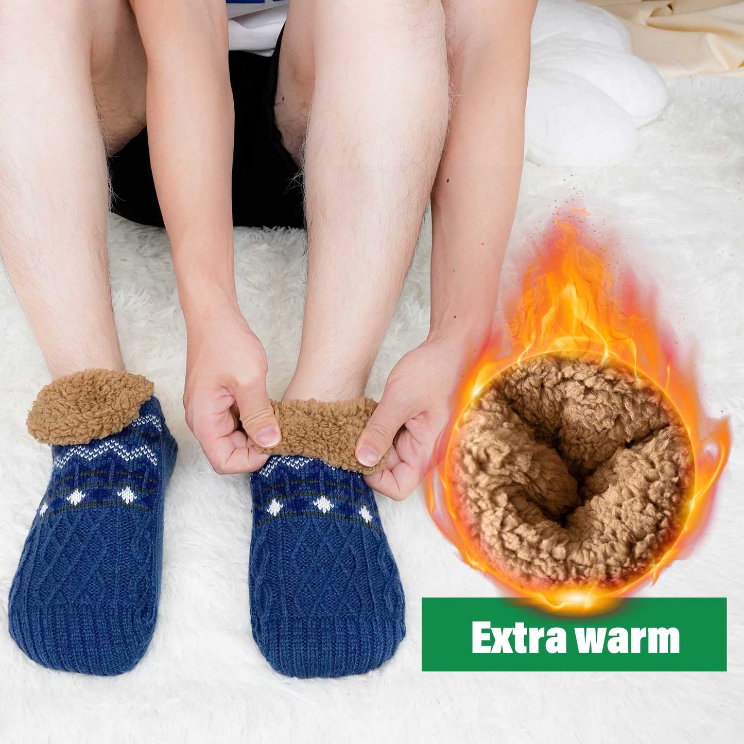 Slipper Socks, PUTUO Fuzzy Socks, Thermal Cozy Warm Fluffy Winter Warm Socks, 1 Pair Plush Socks for Men, Christmas Gifts for Men