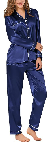 PUTUO Elegant Women's Satin Long-Sleeve Pajama Set - Soft, All-Season Comfort with V-Neck Perfect for Lounging