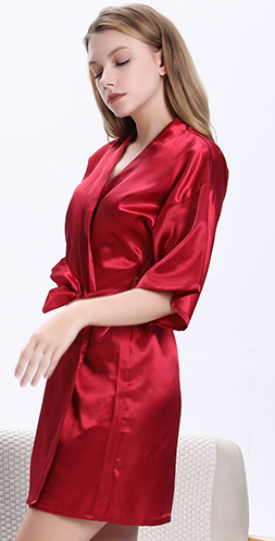 Silk Kimono Robes for Women, PUTUO Satin Robe for Women, Short Sleeve Soft Silk Kimono Nightgown Short Style Bridal Robe