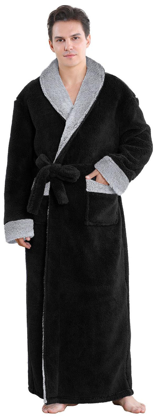 Mens Robe, PUTUO Robes for Men, Soft Plush Full Length Robe Winter Warm Fuzzy Luxury Spa Dressing Gown with Pockets Shawl Collar Housecoat