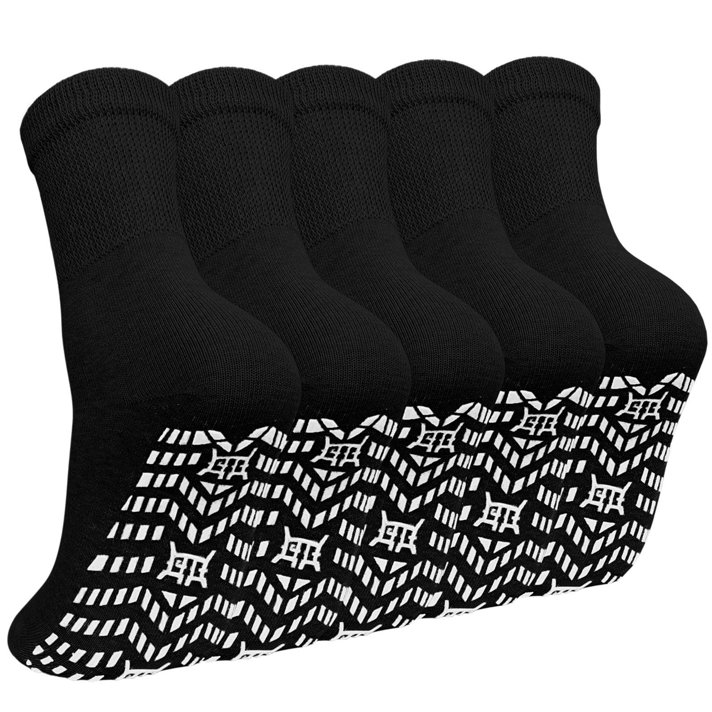 Non Slip Socks for Women, PUTUO Grip Socks, Cotton Crew Socks for Women, Ideal for Yoga, Pilates, Hospital, 5-Pair