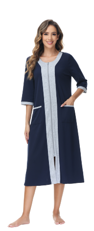 Women Zipper Robe, PUTUO Robes for Women, Soft Robe with Pockets Nightgown 3/4 Sleeves Zipper Front Womens Robes Lightweight Housecoat