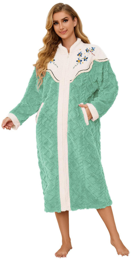 Robes for Women, PUTUO Womens Zipper Robe, Fuzzy Warm Soft Fluffy Zipper Housecoat, Zip Up Front Plus Size Bathrobe with Pockets, Winter Warm Sleepwear Gift for Women