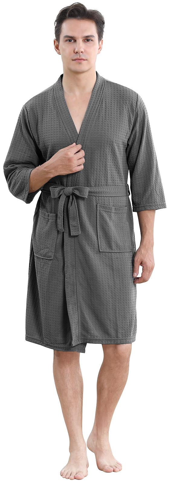 Robes for Men, PUTUO Mens Robe, Cotton Lightweight Soft Spa Nightgowns Pajamas for Men with Pockets