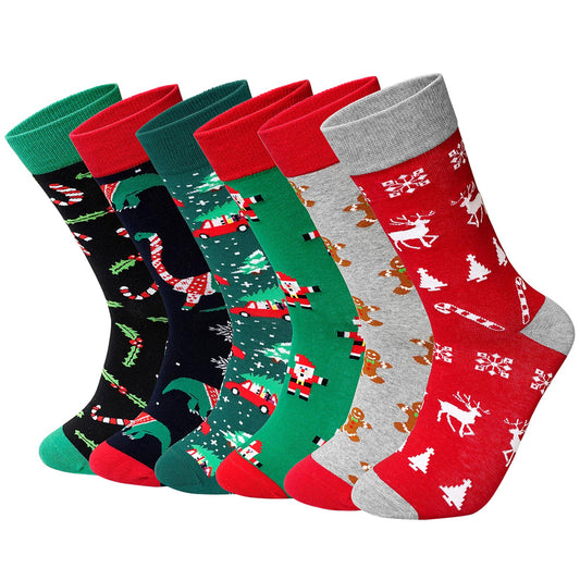 Christmas Socks, PUTUO Men Funny Colorful Novelty Socks, Xmas Crew Socks Christmas Gifts for Men, 6 Pairs, Size 9-13