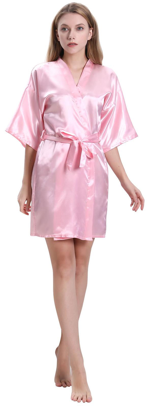 Silk Kimono Robes for Women, PUTUO Satin Robe for Women, Short Sleeve Soft Silk Kimono Nightgown Short Style Bridal Robe