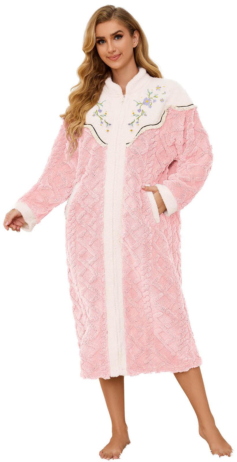 Robes for Women, PUTUO Womens Zipper Robe, Fuzzy Warm Soft Fluffy Zipper Housecoat, Zip Up Front Plus Size Bathrobe with Pockets, Winter Warm Sleepwear Gift for Women