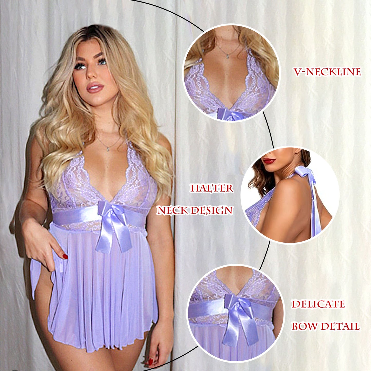 Sexy Lingerie, PUTUO Womens Lingerie, Sexy Lace Halter V-Neck Lingerie for Women, Sexy Babydoll Lingerie for Women