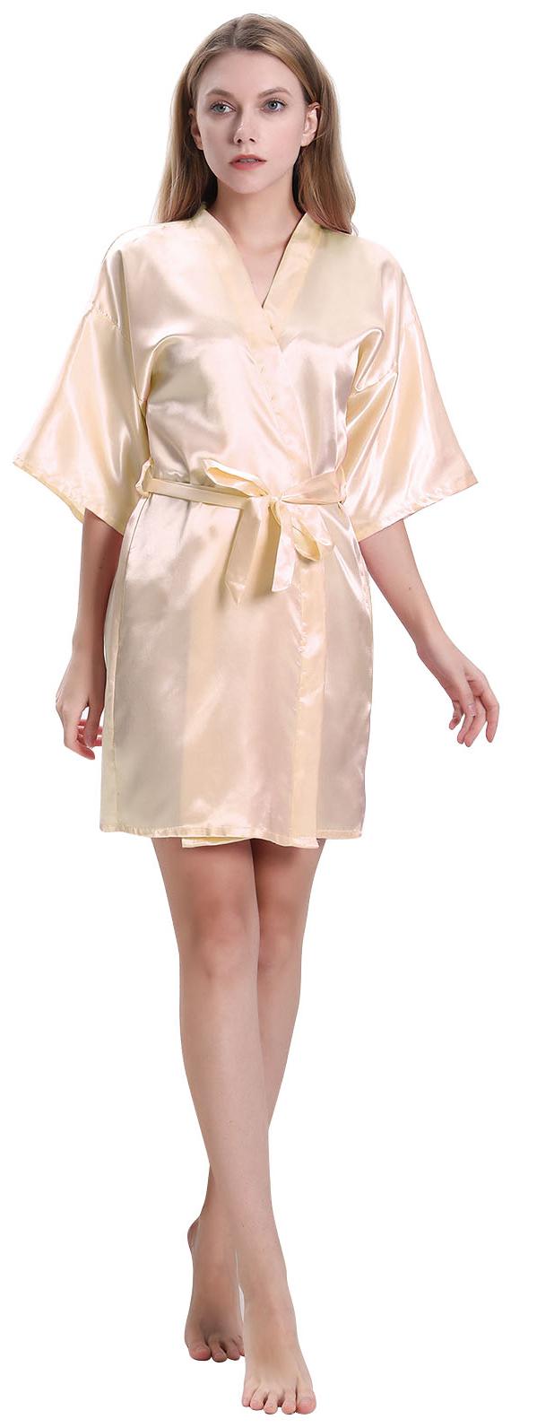 Silk Kimono Robes for Women, PUTUO Satin Robe for Women, Short Sleeve Soft Silk Kimono Nightgown Short Style Bridal Robe