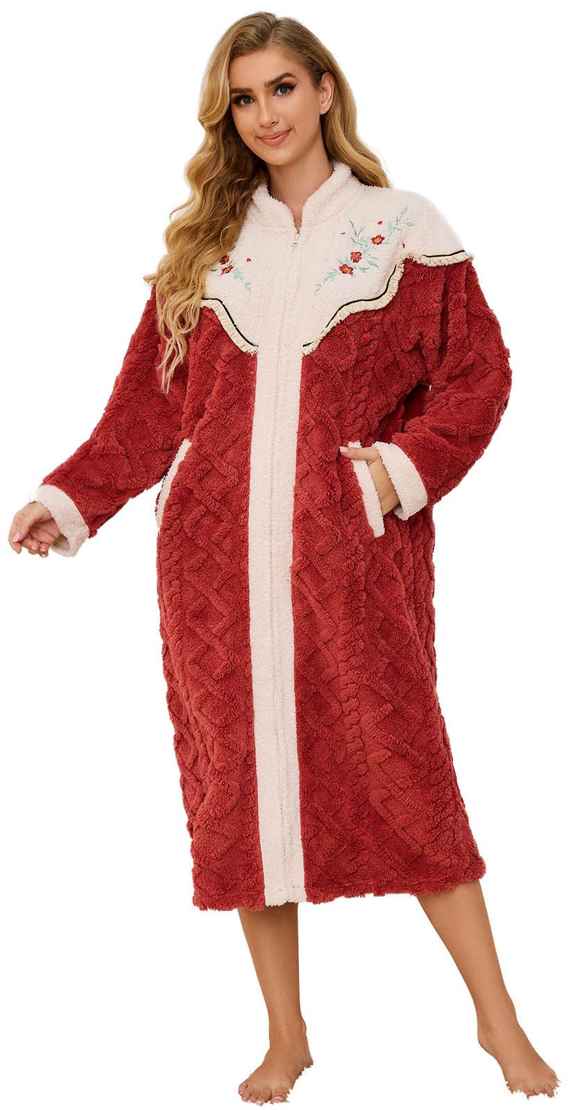 Robes for Women, PUTUO Womens Zipper Robe, Fuzzy Warm Soft Fluffy Zipper Housecoat, Zip Up Front Plus Size Bathrobe with Pockets, Winter Warm Sleepwear Gift for Women