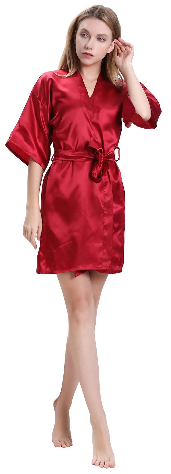 Silk Kimono Robes for Women, PUTUO Satin Robe for Women, Short Sleeve Soft Silk Kimono Nightgown Short Style Bridal Robe