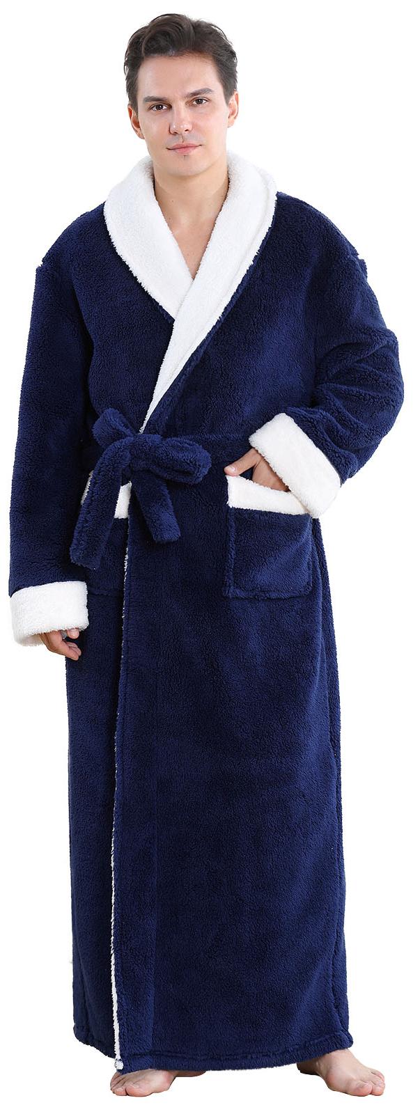 Mens Robe, PUTUO Robes for Men, Soft Plush Full Length Robe Winter Warm Fuzzy Luxury Spa Dressing Gown with Pockets Shawl Collar Housecoat