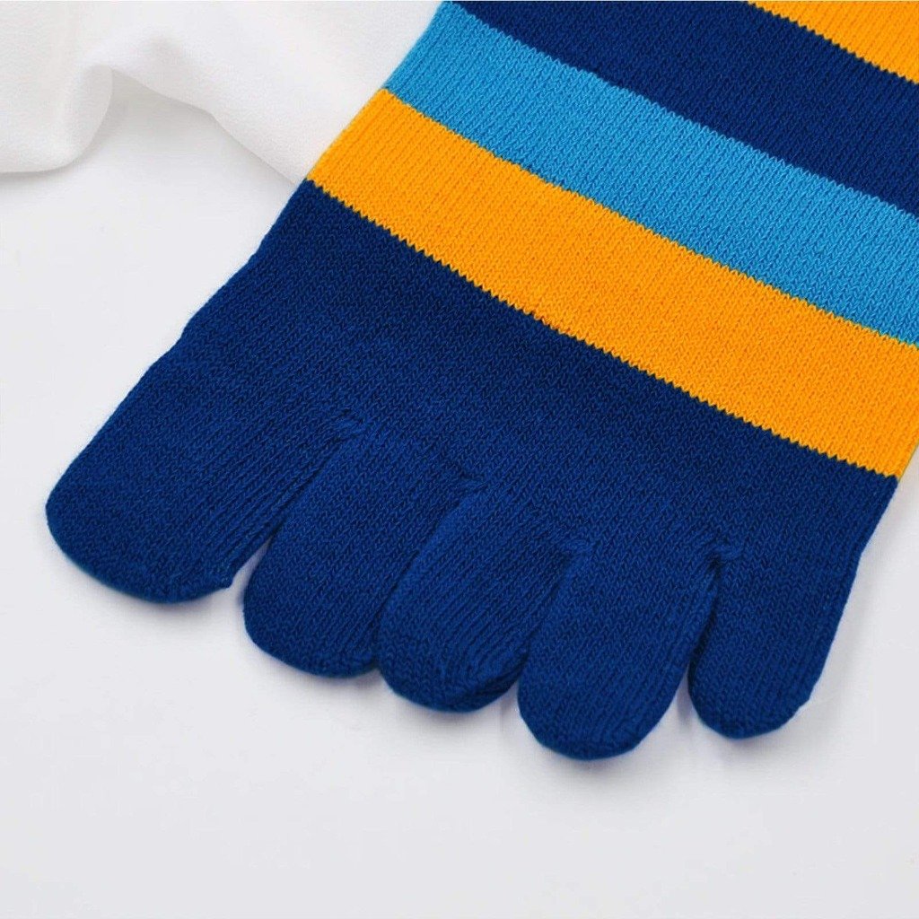 PUTUO Colorful Vibrant Striped Crew 5 Finger Socks for Men, 5 Pairs