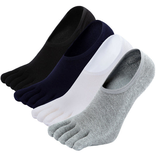 PUTUO Anti Slip Classic Neutral Colors  5 Finger Toe Socks for Men, 4 Pairs