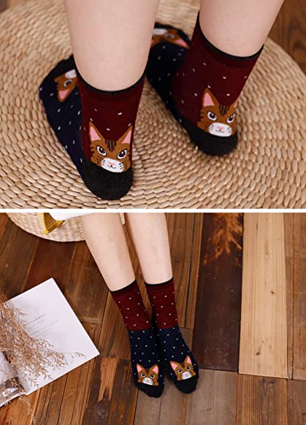 Womens Funny Cute Animal Socks Ladies Cotton Socks Funky Cartoon Dog Socks Novelty Crew Socks, Christmas Gift, 5 Pairs