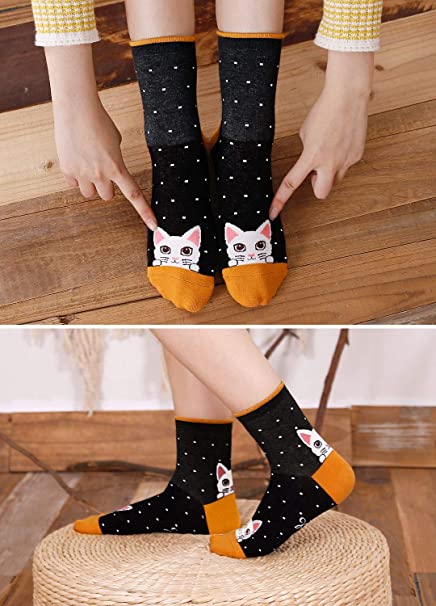 Womens Funny Cute Animal Socks Ladies Cotton Socks Funky Cartoon Dog Socks Novelty Crew Socks, Christmas Gift, 5 Pairs