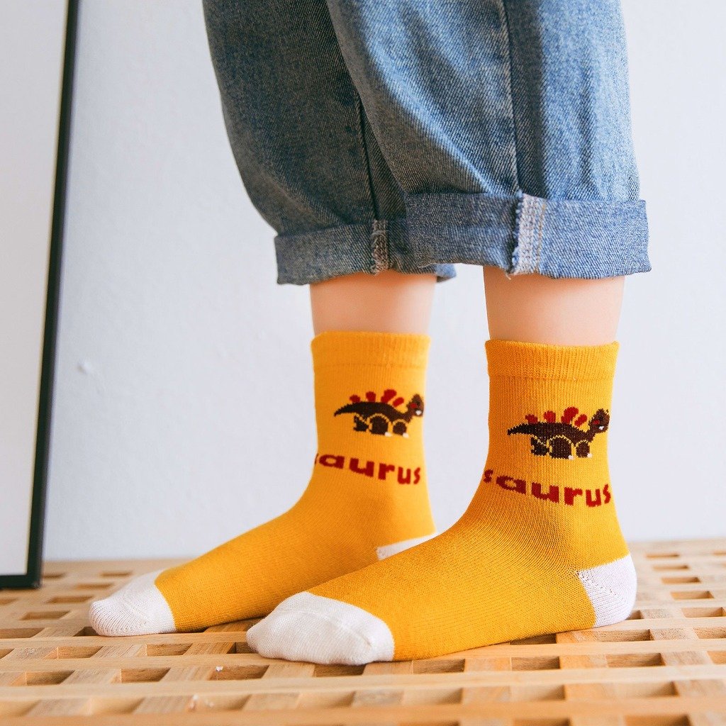 yellow dinosaur crew socks for kids