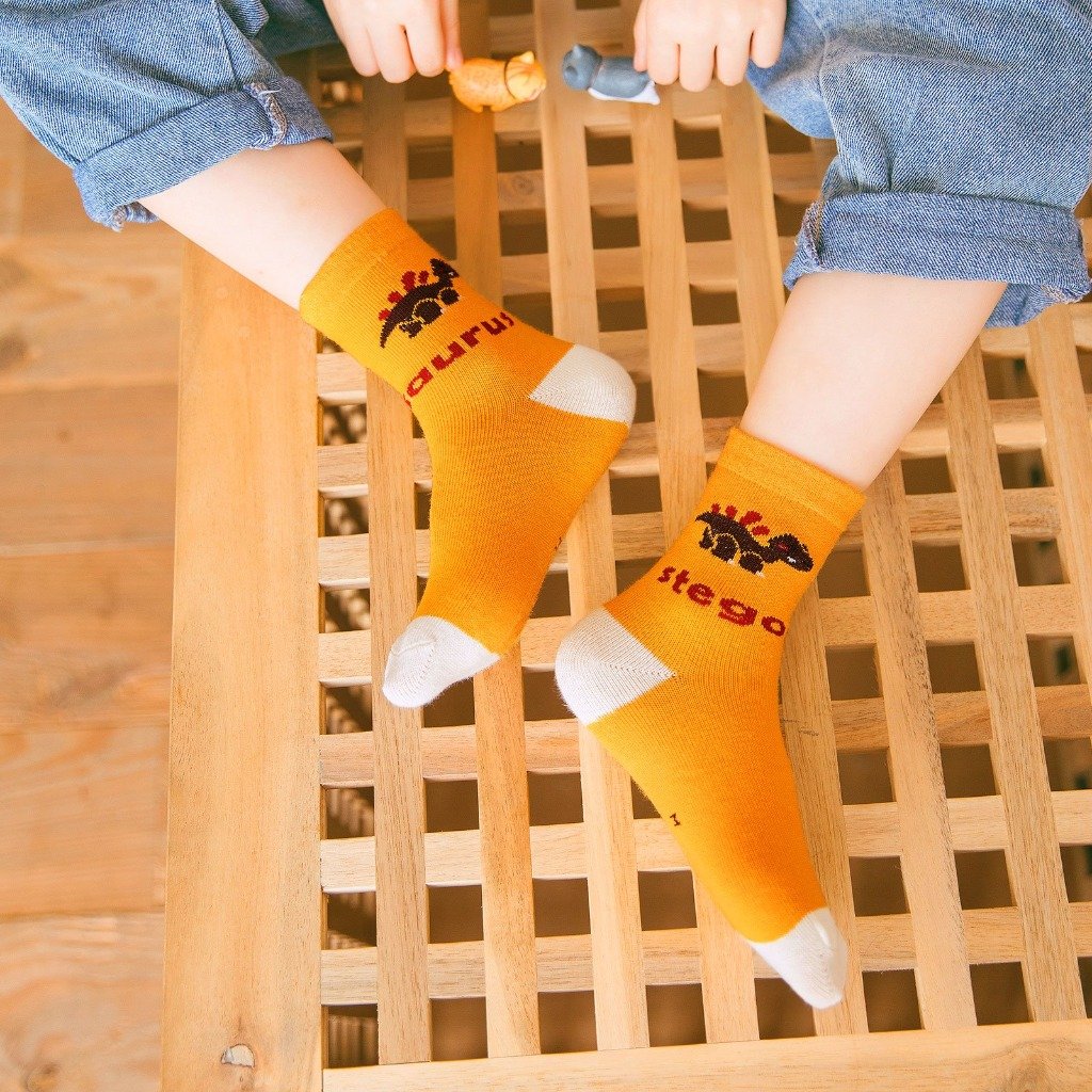 yellow dinosaur crew socks for kids