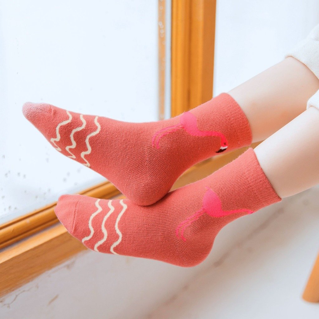 cute peach flamingo socks for girls