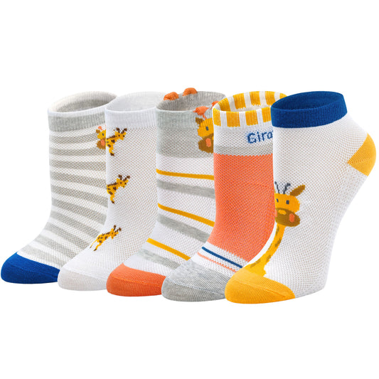 PUTUO Cute Giraffe Animal Design Crew Socks for Kids Boys, 5 Pairs