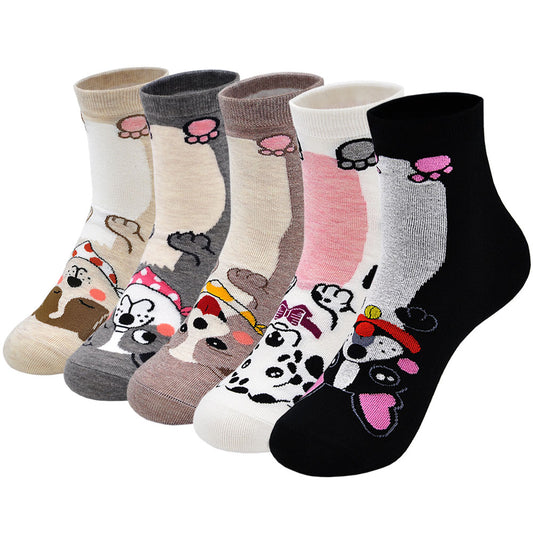 PUTUO Cute Dog Design Socks for Women, 5 Pairs