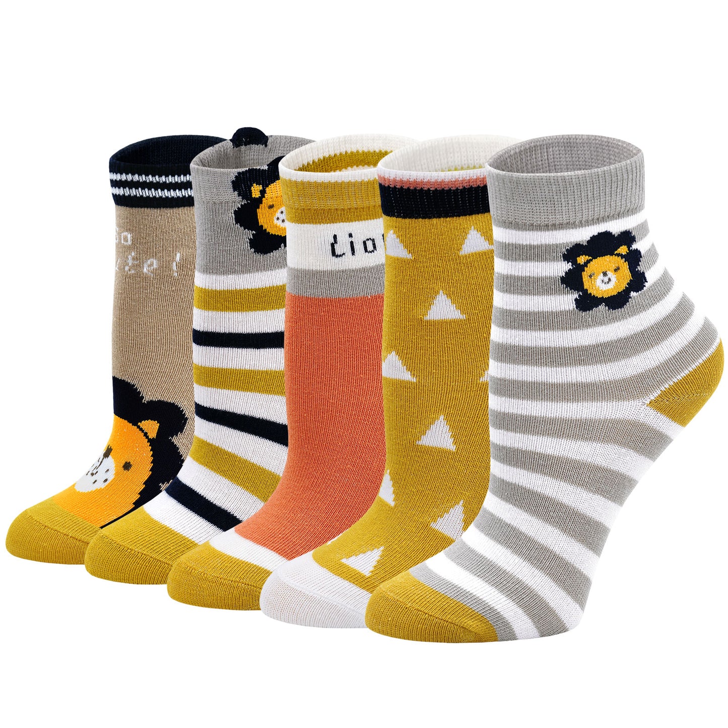 PUTUO Cute Lion Design Children's Crew Socks for Boys, 5 Pairs