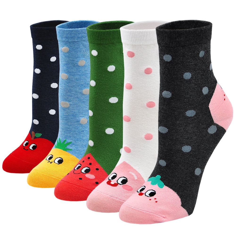 PUTUO Cute Fruit Design Crew Socks for Women, 5 Pairs