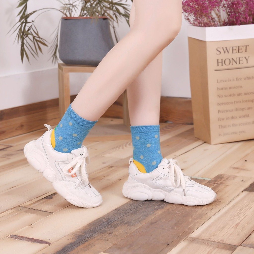 blue polka dots crew socks for women