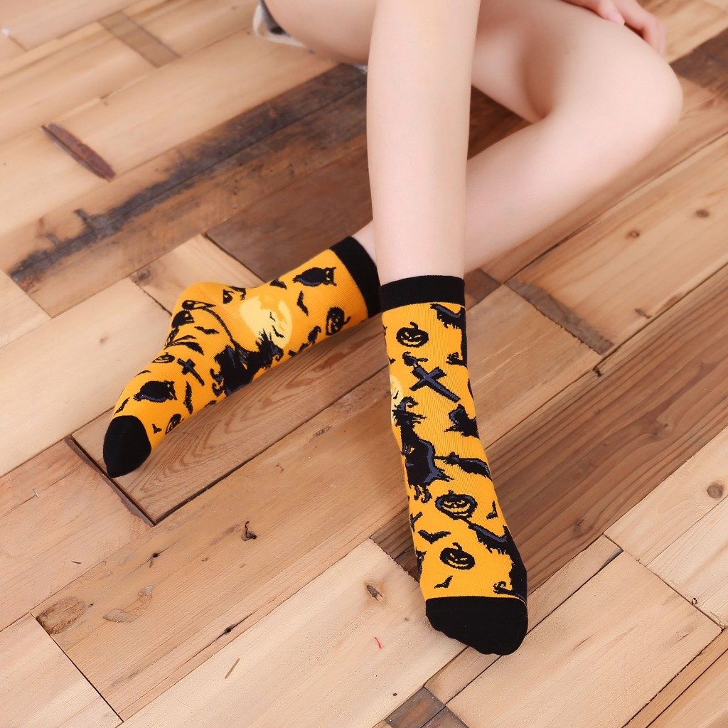 yellow witch halloween crew socks