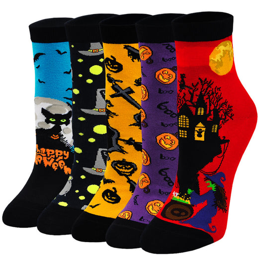 PUTUO Cute Halloween Scary Design Crew Socks for Women, 5 Pairs