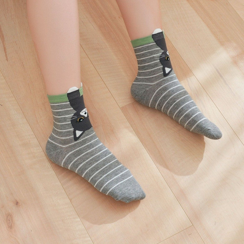 grey stripes cat socks for women