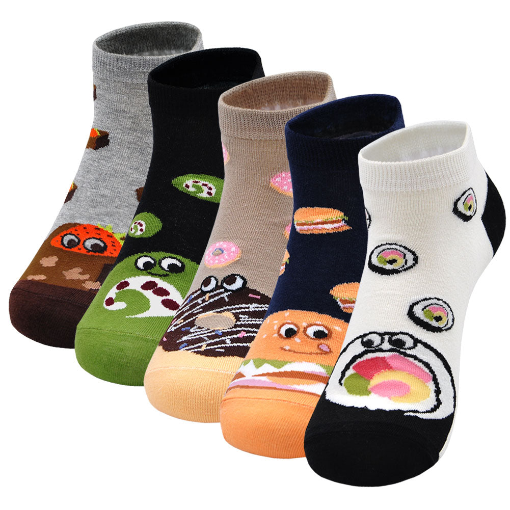 PUTUO Cute Food Design Ankle Socks for Women, 5 Pairs