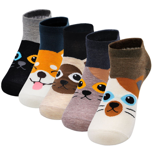 PUTUO Cute Cats Design Ankle Socks for Women, 5 Pairs