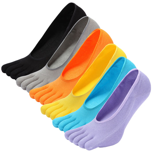 PUTUO Classic Plain Design  5 Finger No show Socks for Women, 6 Pairs