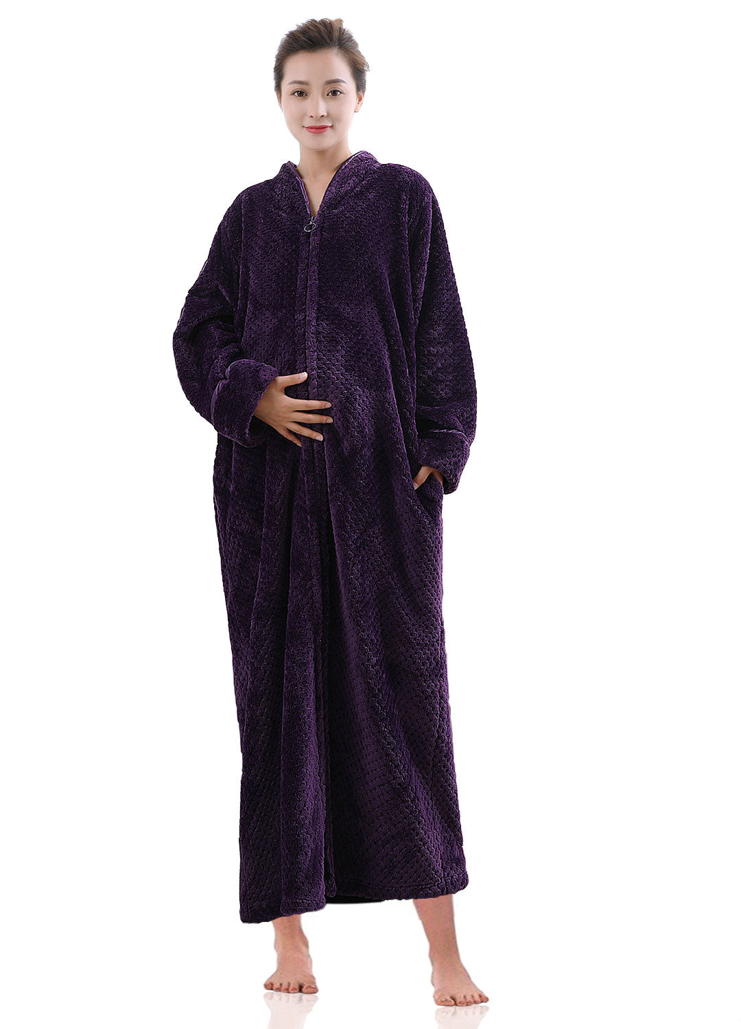 PUTUO Zip Up Style Dressing Gown Bathrobe Unisex For Men and Women Maternity Robe Wedding Winter Robe Luxury Brand Quality Bathrobe