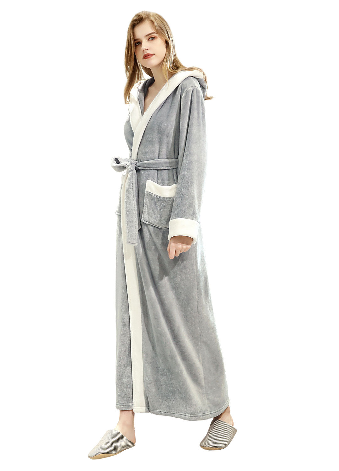 PUTUO Dressing Gown Bathrobe with Hood and Wide Shawl Collar Wedding Winter Bathrobe Luxury Bathrobe Quality