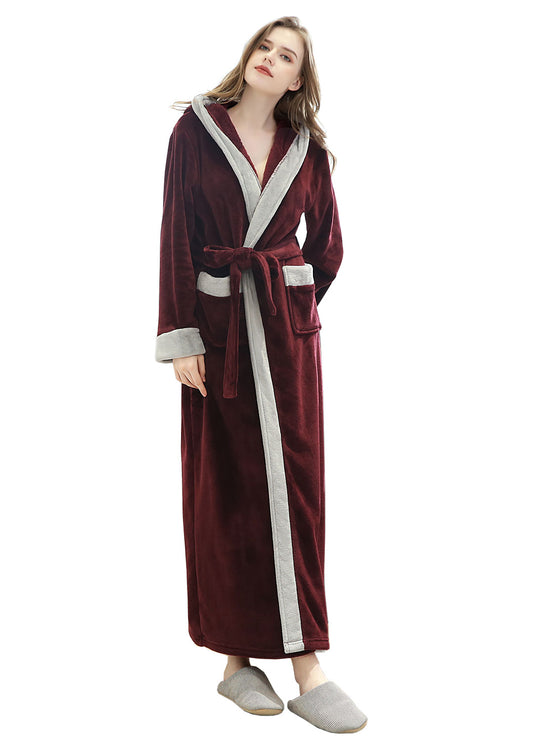 PUTUO Dressing Gown Bathrobe with Hood and Wide Shawl Collar Wedding Winter Bathrobe Luxury Bathrobe Quality