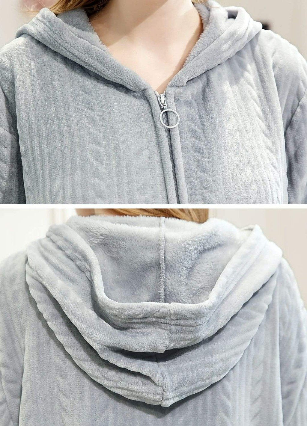 zip up grey bathrobe for women