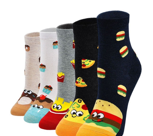 PUTUO Cute Food Design Crew Socks for Women, 5 Pairs