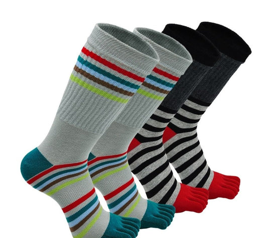 PUTUO Stripes Executive Athletic 5 Finger Socks for Men, 4 Pairs