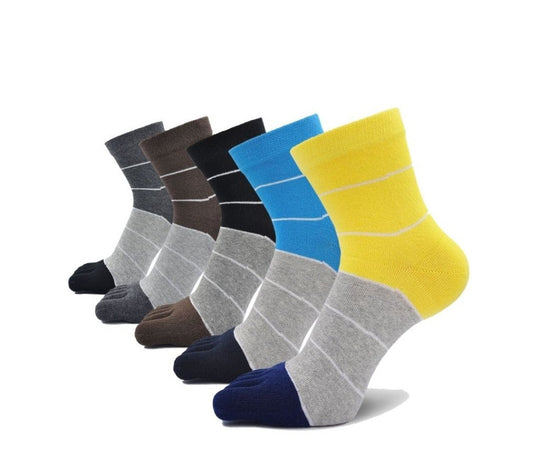 PUTUO Mixed Colors Gym 5 Finger Crew Socks for Men, 5 Pairs