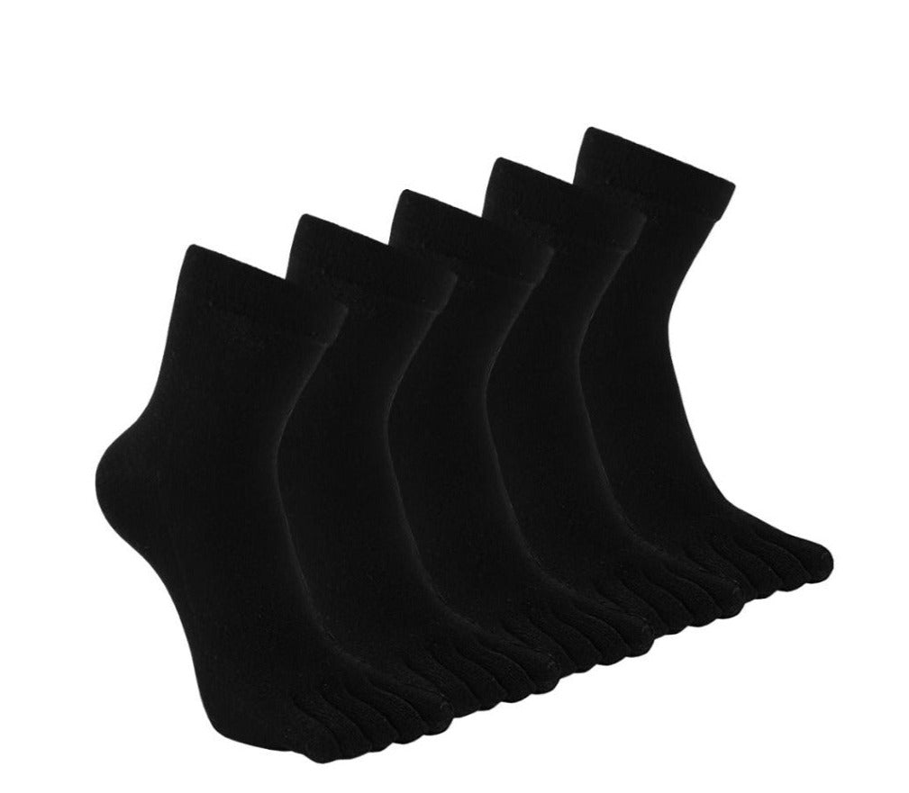 PUTUO Plain Black  5 Finger Crew Socks for Men, 5 Pairs