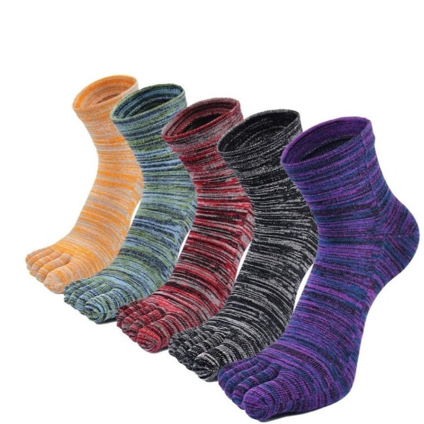 PUTUO Mixed Colors  5 Finger Crew Socks for Men, 5 Pairs