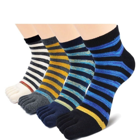 PUTUO Mixed Colors Stripes 5 Finger Ankle Socks for Men, 4 Pairs